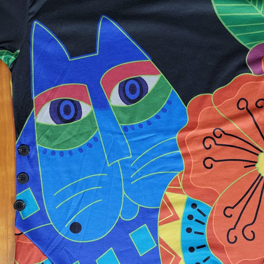 Miss Look Colorful Abstract Cat Tunic Top Button Details - S - Picture 6 of 9